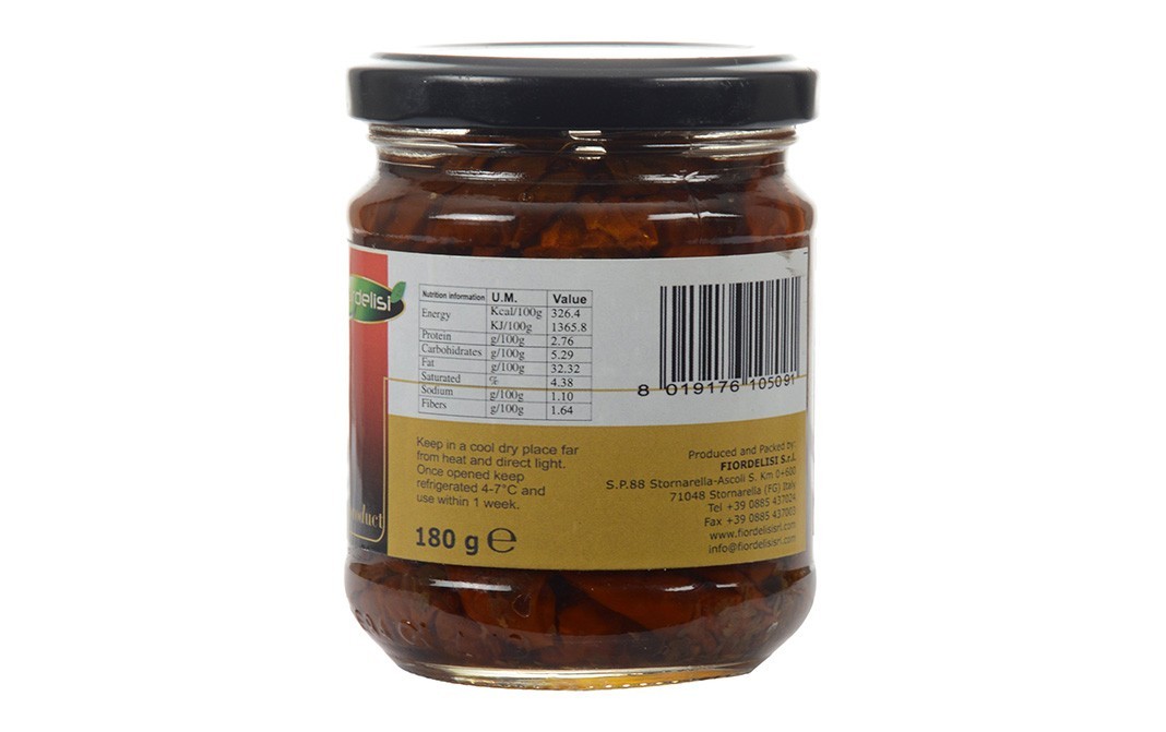 Fiordelisi Sun dried Tomatoes in Extra Virgin Olive Oil   Glass Jar  180 grams